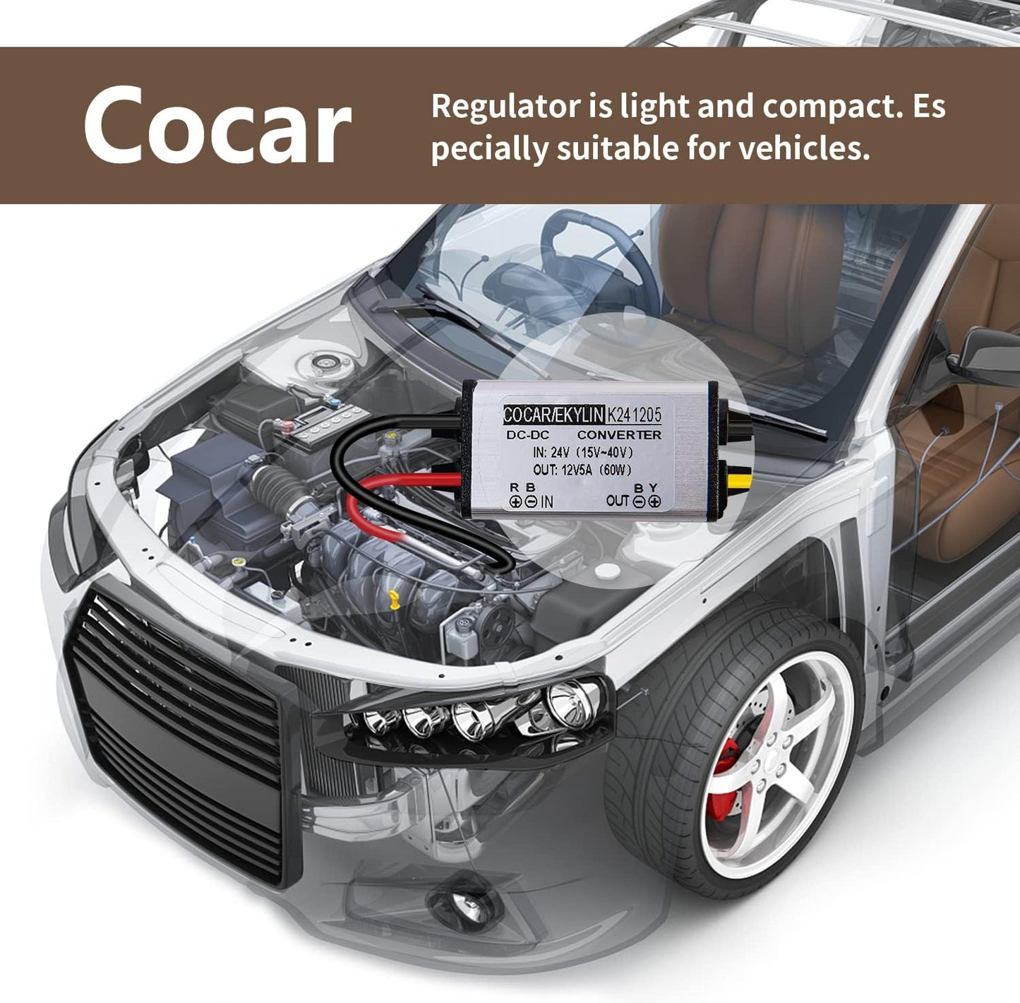 DC 24V to 12V Converter, Cocar Step-Down 5A 60W Transformer Converter Adapter Power Supply Regulator for Heavy Duty Car Truck Vehicle Solar System, etc. (Accepts DC15-40V Inputs)