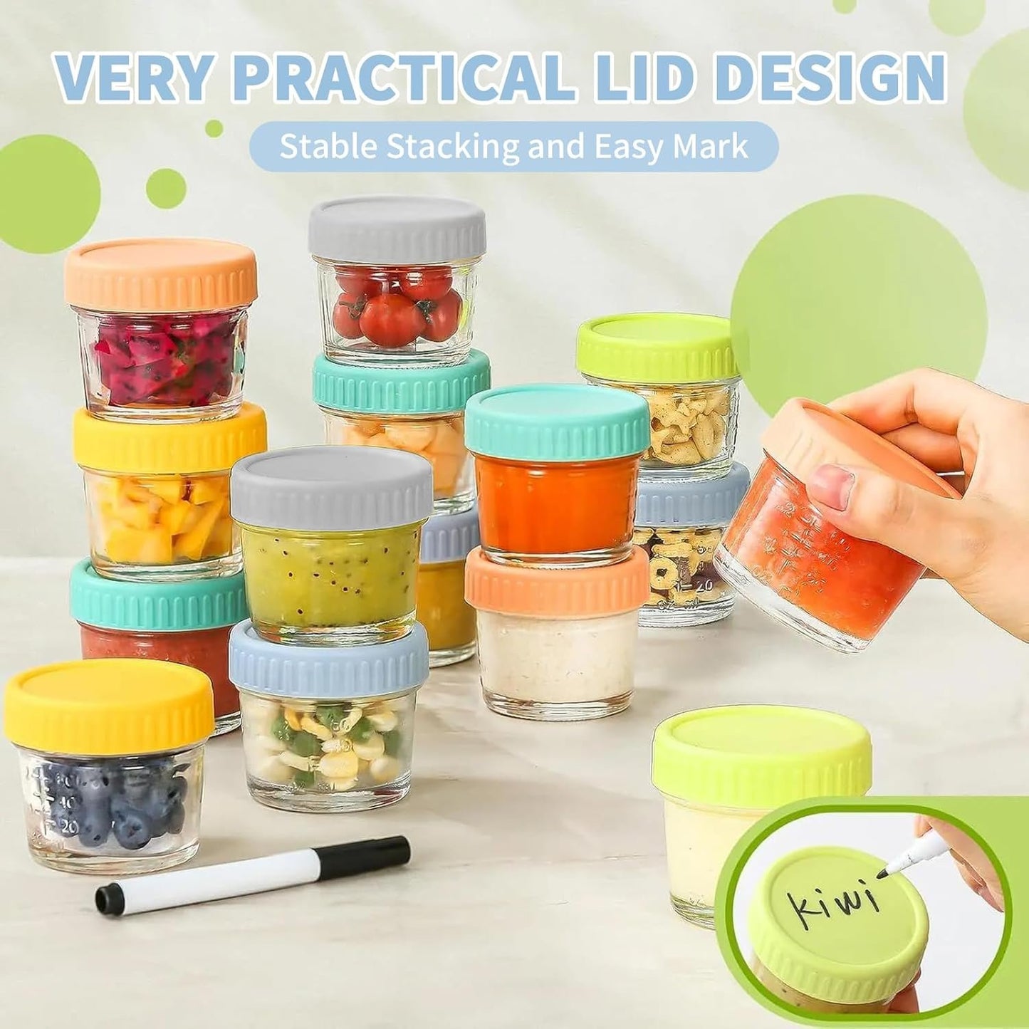 TFMODBFA 24 Pack Glass Baby Food Storage Containers, 4oz Baby Food Jars with Airtight Lids, Small Containers Freezer Storage with Airtight Lids Leak Proof for Baby Food