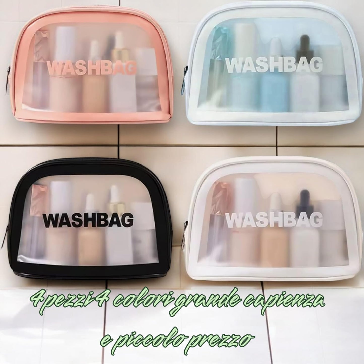 4 Washbag Bags 4 Colours Makeup Bags Travel Organizer Home Office School, 4 Color Light Blue White Pink And Black, Beauty Bags