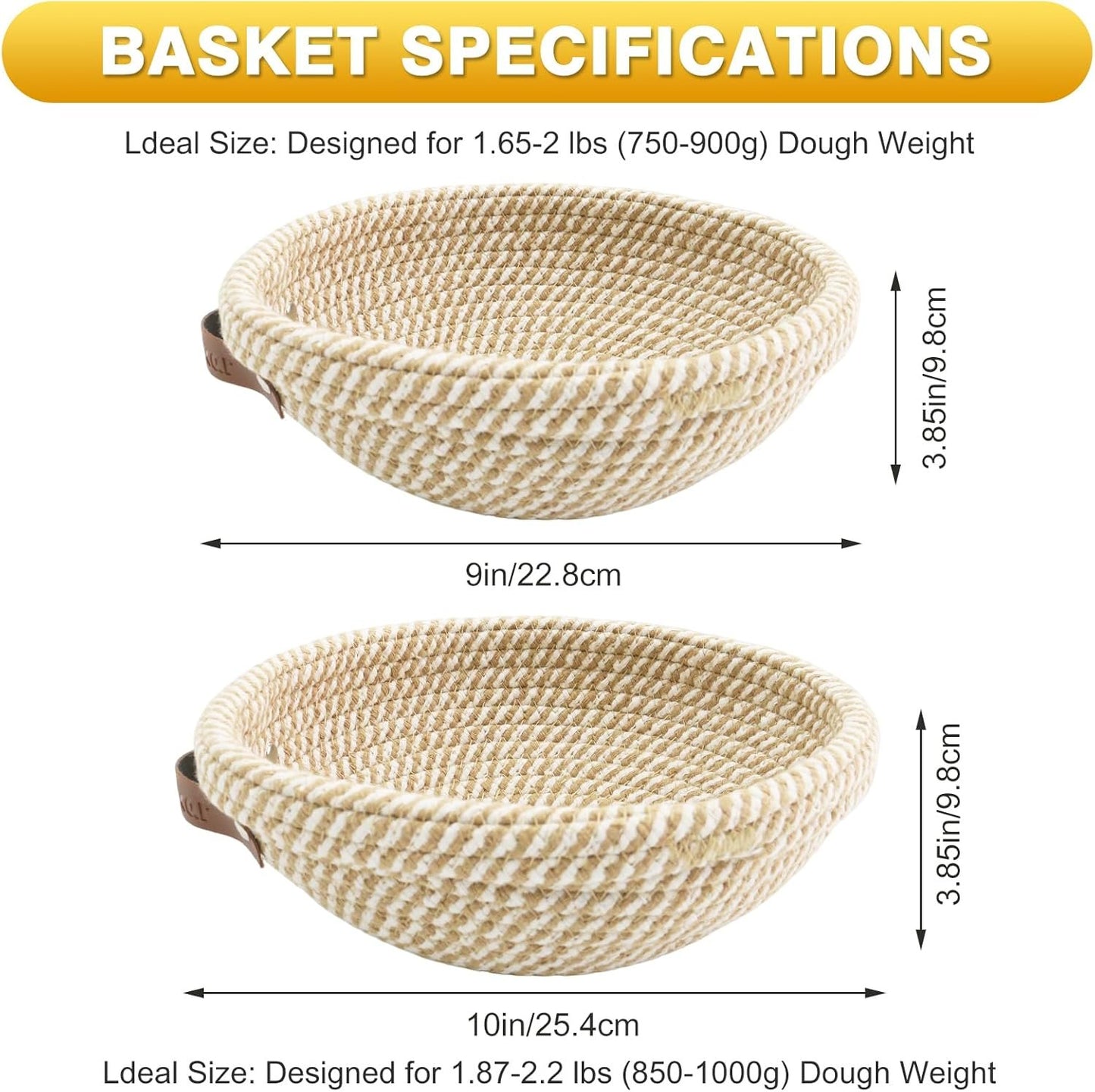 Nikkar Banneton Bread Proofing Basket Set of 2, 9 10 11Inch Round Oval Cotton Rope Sourdough Bread Baking Supplies Proofing Bowls with Liners & Covers Gifts for Bakers Women Wife Mom
