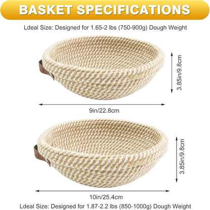 Nikkar Banneton Bread Proofing Basket Set of 2, 9 10 11Inch Round Oval Cotton Rope Sourdough Bread Baking Supplies Proofing Bowls with Liners & Covers Gifts for Bakers Women Wife Mom