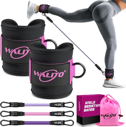 WALITO Ankle Resistance Bands With Cuffs for Working Out, Weights for Women, Glutes Workout Equipment, Strap for Legs and Butt, Exercise Equipment Home Gym