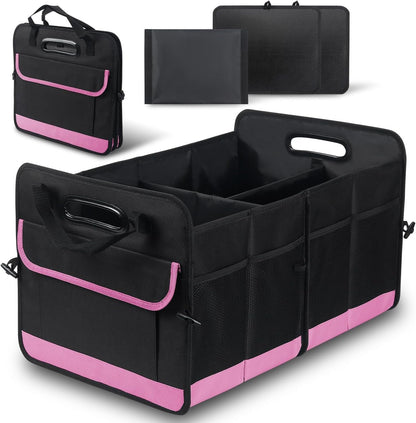 Car Trunk Organizer, 72L Large Capacity Waterproof Auto Storage Organizer with Non-Slip Bottom Strips, Collapsible Cargo Organizer for Suv, Truck, Sedan, Portable Car Accessories for Women Men(Pink)