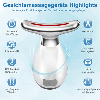 Face Massager, Neck Face Anti-Wrinkle 7 Colours Electric Face Massager 3 Modes Face Lifting Device, 45°C EMS Device Face in Vibration Mode, for Skin Care, Firming and Improvement