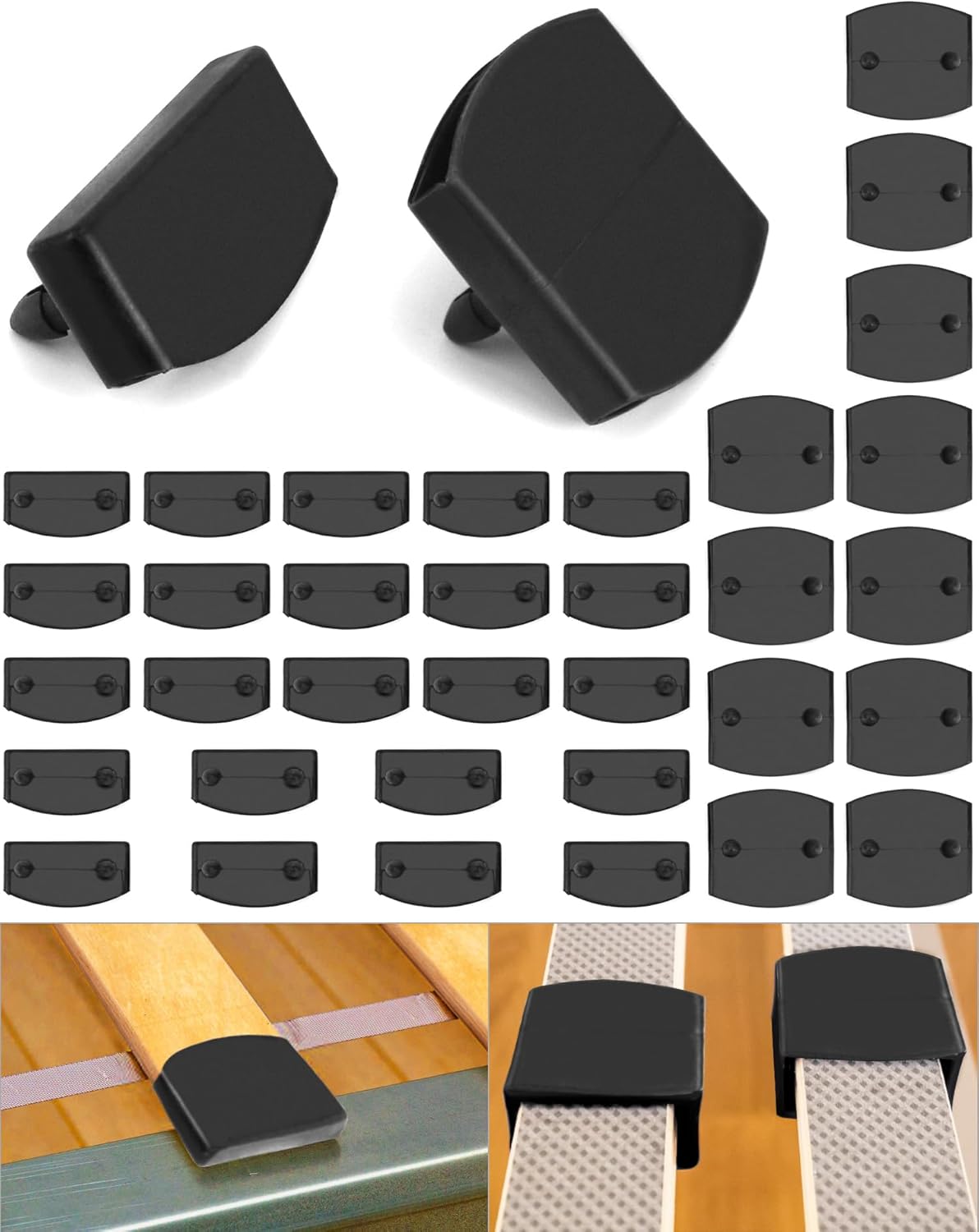 QWORK 36 Pcs Plastic Bed Slat Caps, Side and Center Bed Slats Holders Replacement for Single, Double and King Size Beds (55mm x 9mm Inside)