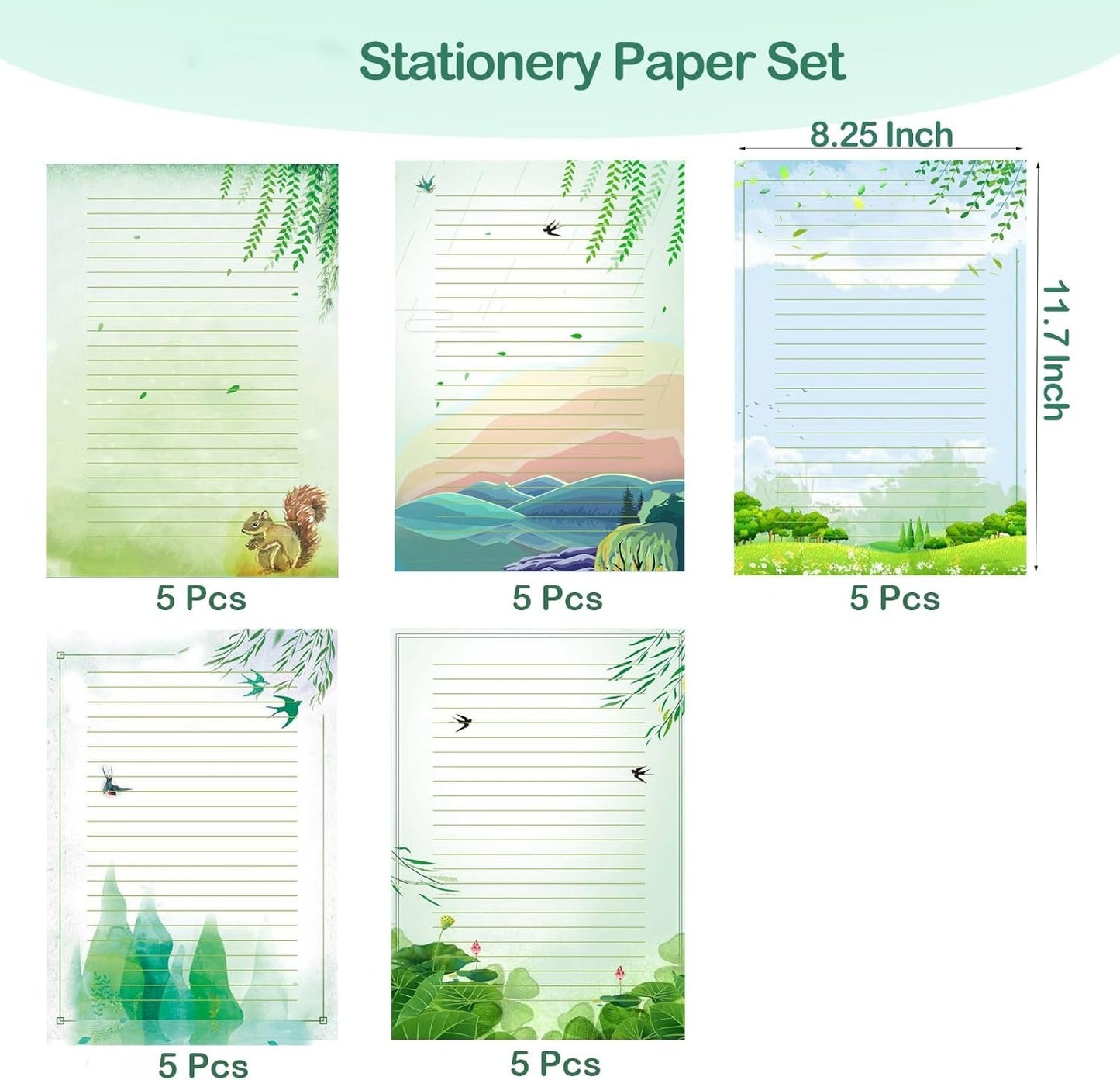 IMagicoo 50 Lined Writing Stationery Paper - Beautiful Design Writing Letter Paper Set, 10 Different Style