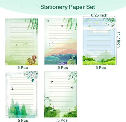IMagicoo 50 Lined Writing Stationery Paper - Beautiful Design Writing Letter Paper Set, 10 Different Style