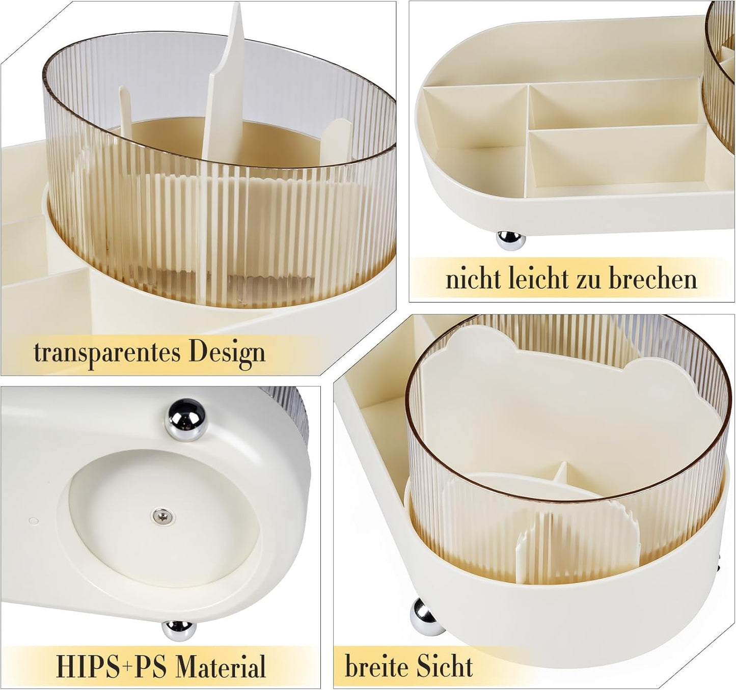 ilauke 360° Rotating Makeup Organizer with Drawers - Multifunctional Vanity Table Organizer for Bathroom and Bedroom, Generous Capacity, Bathroom Organizer (Beige)