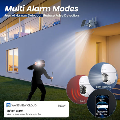 Security Cameras Wireless Outdoor-2K Cameras for Home Security Outside Solar/Battery Powered 2.4G WiFi, 360° Color Night Vision,2 Way Audio, PIR Human Detection,Compatible with Alexa