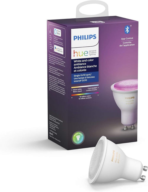 Philips Hue White and Colour Ambiance 6W Equivalent 25W GU10 LED Smart Bulb, Colour Changing Bulb, Bluetooth & Zigbee, Voice Activated with Alexa