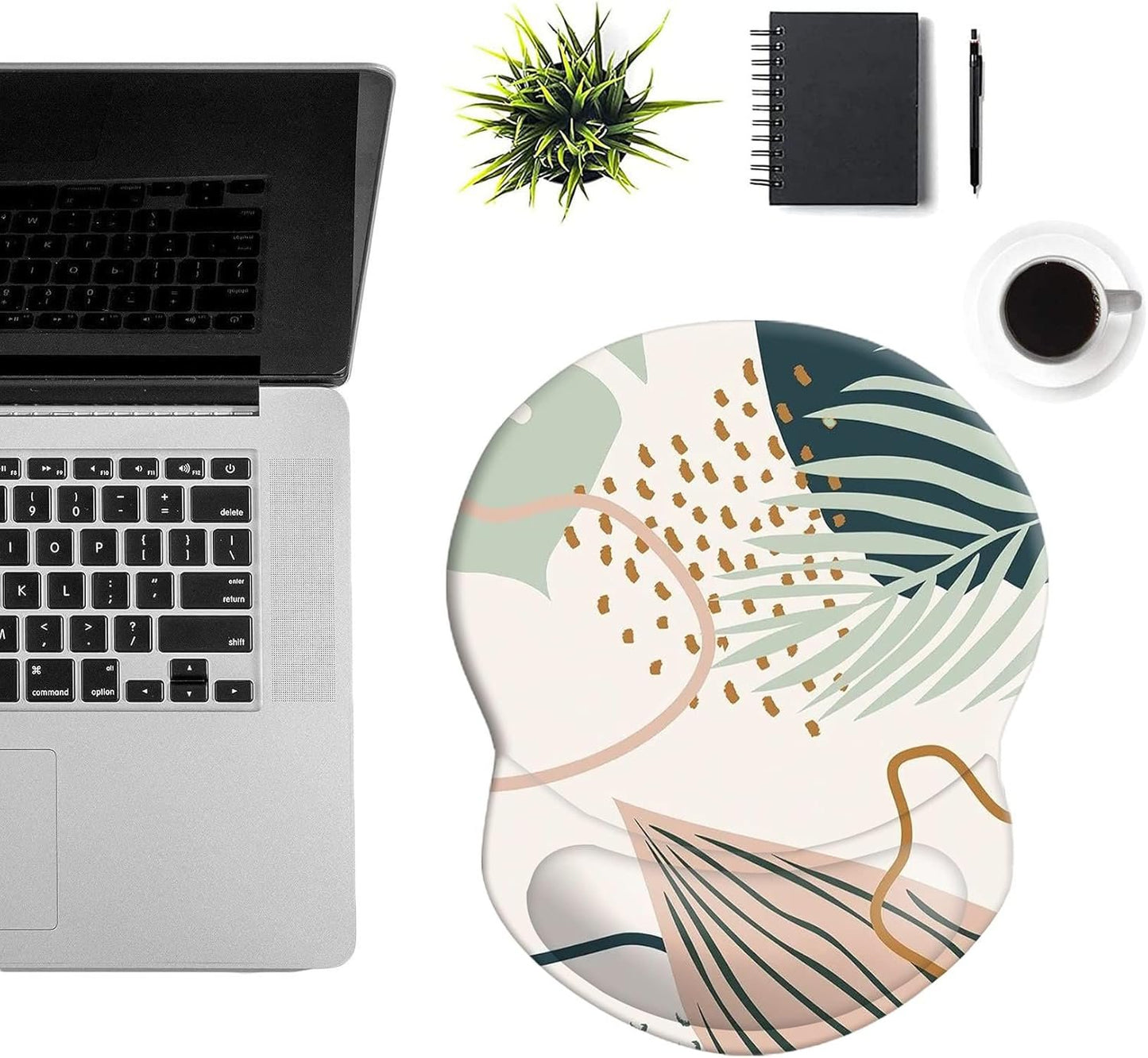 Mouse Pad with Support, Pain Relief Ergonomic Mouse Pad, Comfortable Durable Computer Mouse Pad Wrist Rest with Non-Slip PU Base for Home Office Working Studying (Modern Abstract Leaves)