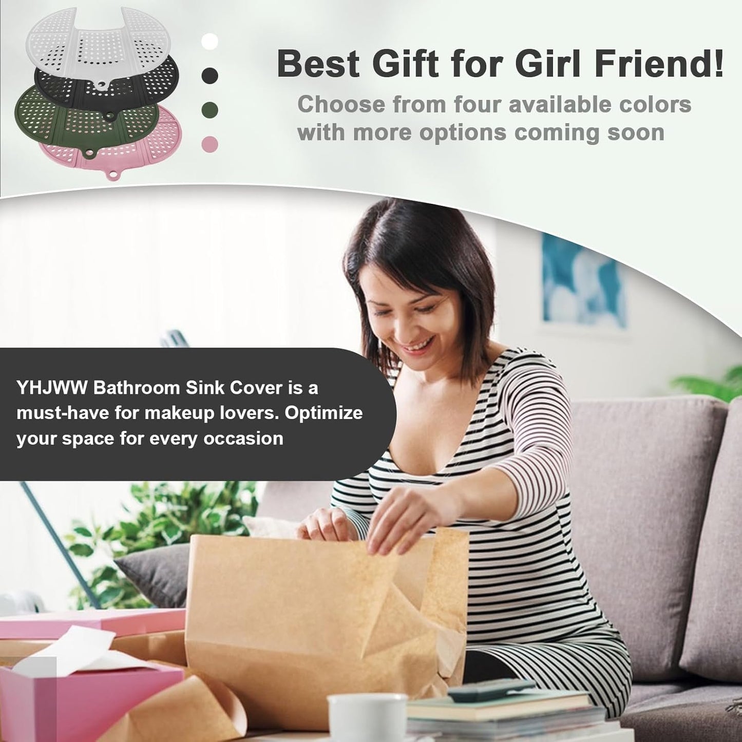 YHJWW Foldable Bathroom Sink Cover for Counter Space, Heat Resistant Silicone Makeup Organizer Mat for Your Beauty Routine, Small Bathroom & Rv Camper Travel Must Haves Accessories, Black