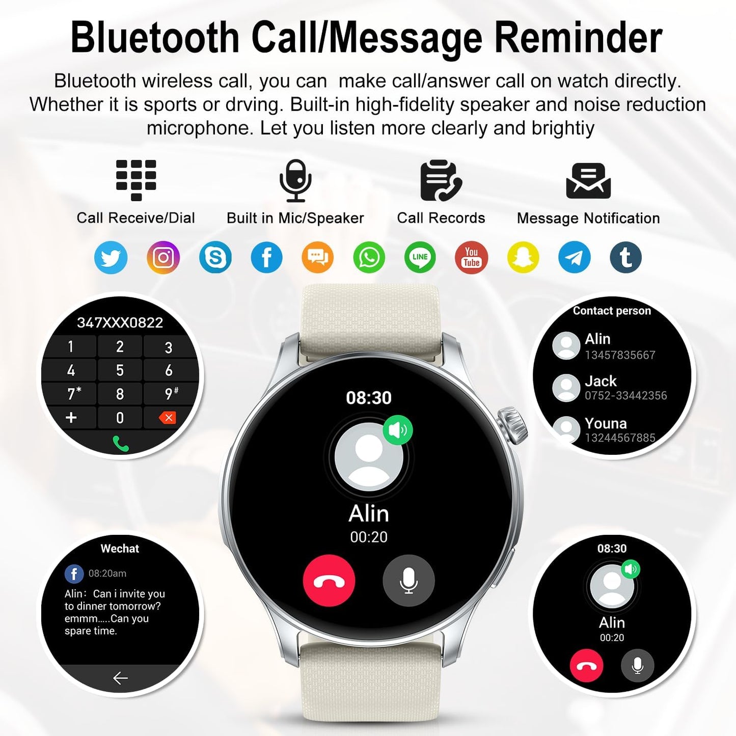 Smartwatch Men Women Fitness Watch: Bluetooth Waterproof Call Answer Digital Smart Watch Tracker Spo2 Sports Heart Rate Monitor Calorie Pedometer for iOS Android Silver29