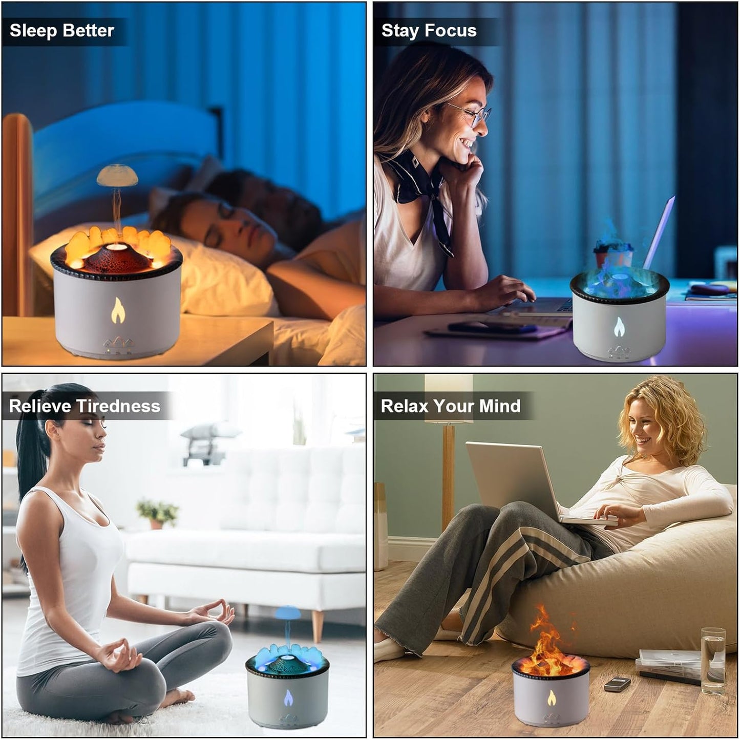 MINGPINHUIUS Volcano Flame Aroma Diffuser: 360ml Aromatherapy Humidifier Jellyfish/Flame 2 Mist Mode Air Humidifier Remote Control Super Quiet Oil Cold Mist Diffuser for Gym(Double Color Flame)