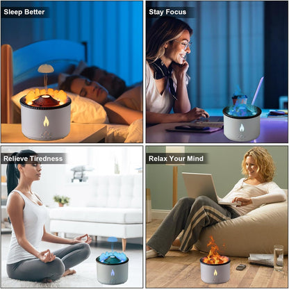 MINGPINHUIUS Volcano Flame Aroma Diffuser: 360ml Aromatherapy Humidifier Jellyfish/Flame 2 Mist Mode Air Humidifier Remote Control Super Quiet Oil Cold Mist Diffuser for Gym(Double Color Flame)