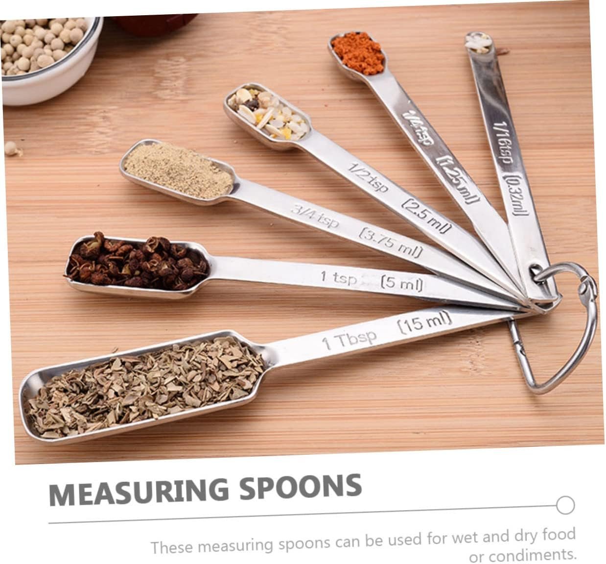 Cabilock 7Pcs Stainless Steel Measuring Spoons Graduated Baking Utensils for Precise Ingredient Measurement Kitchen Tools for Cooking Baking and Food Prep Silver