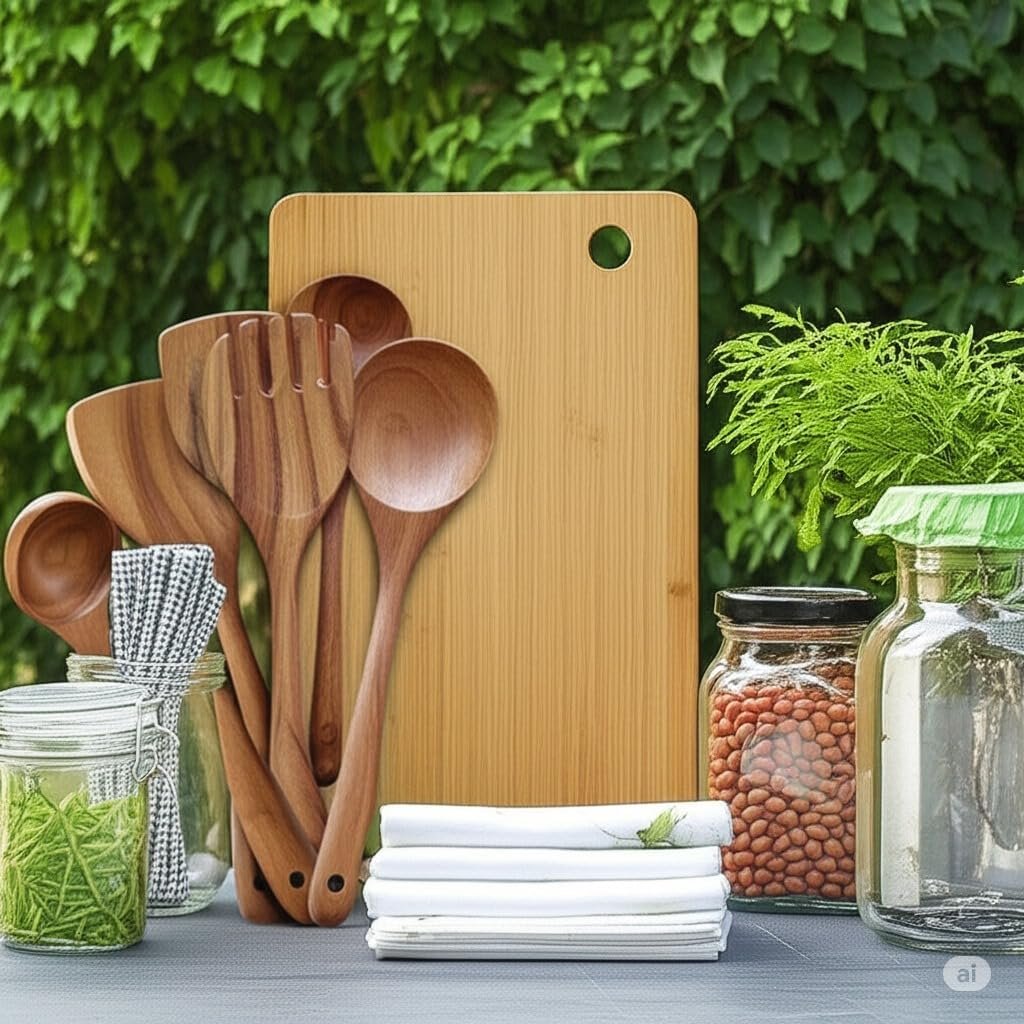 6-Piece Wooden Spoons for Cooking, Acacia Wood Cooking Utensils Set, Kitchen Utensils for Nonstick Pans and Cookware | Wooden Spatulas & Spoons | Heat Resistant, Comfort Grip, Eco-Friendly, Non Toxic