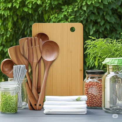 6-Piece Wooden Spoons for Cooking, Acacia Wood Cooking Utensils Set, Kitchen Utensils for Nonstick Pans and Cookware | Wooden Spatulas & Spoons | Heat Resistant, Comfort Grip, Eco-Friendly, Non Toxic
