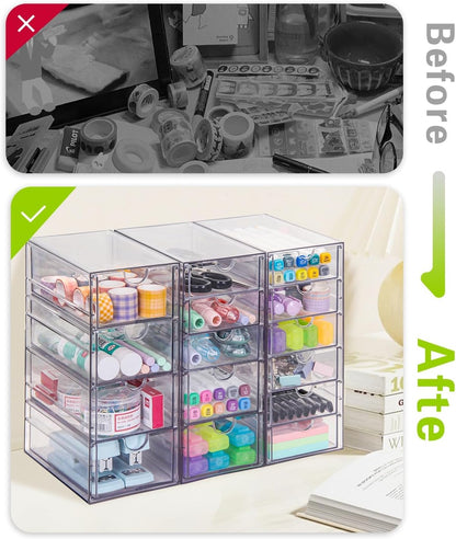 Clear Acrylic Organizer with Drawers | 15-Drawer Desktop Unit | Makeup & Desk Organization and Storage Box for Office, Craft, Vanity Table, Bathroom, Home Essentials