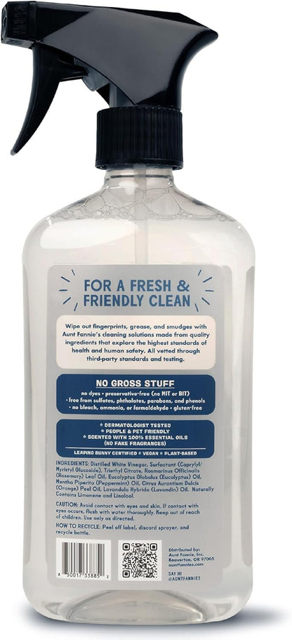 Aunt Fannie's Stainless Steel Spray Cleaner, Powered by Vinegar, Fingerprint and Residue Remover for Refrigerator, Dishwasher, Oven, Grill, Sink, Stovetop, and Other Appliances, Pack of 1