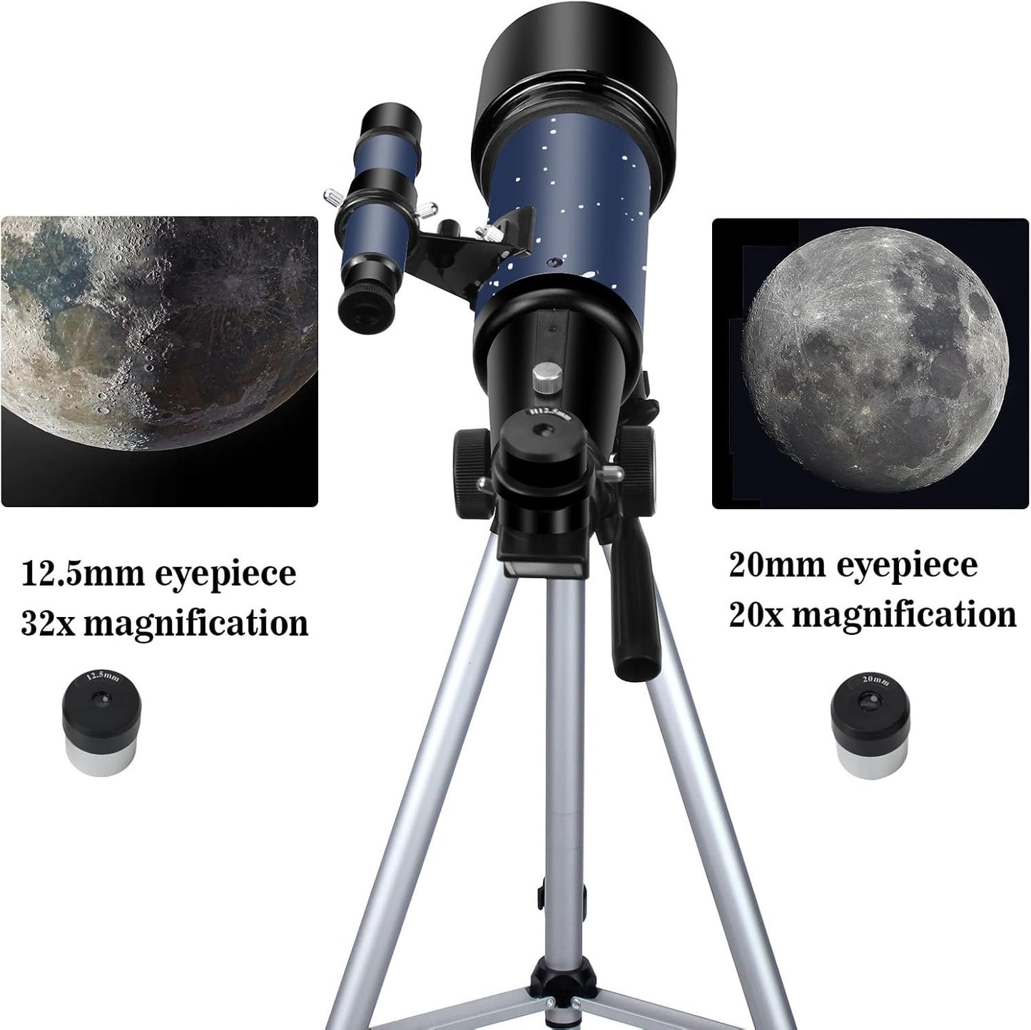Telescope for Adults Beginners, 70mm Aperture 400mm AZ Mount Fully Multi-Coated Optics Refractor Portable Telescopes, Travel Telescope with Tripod and Phone Adapter-Blue