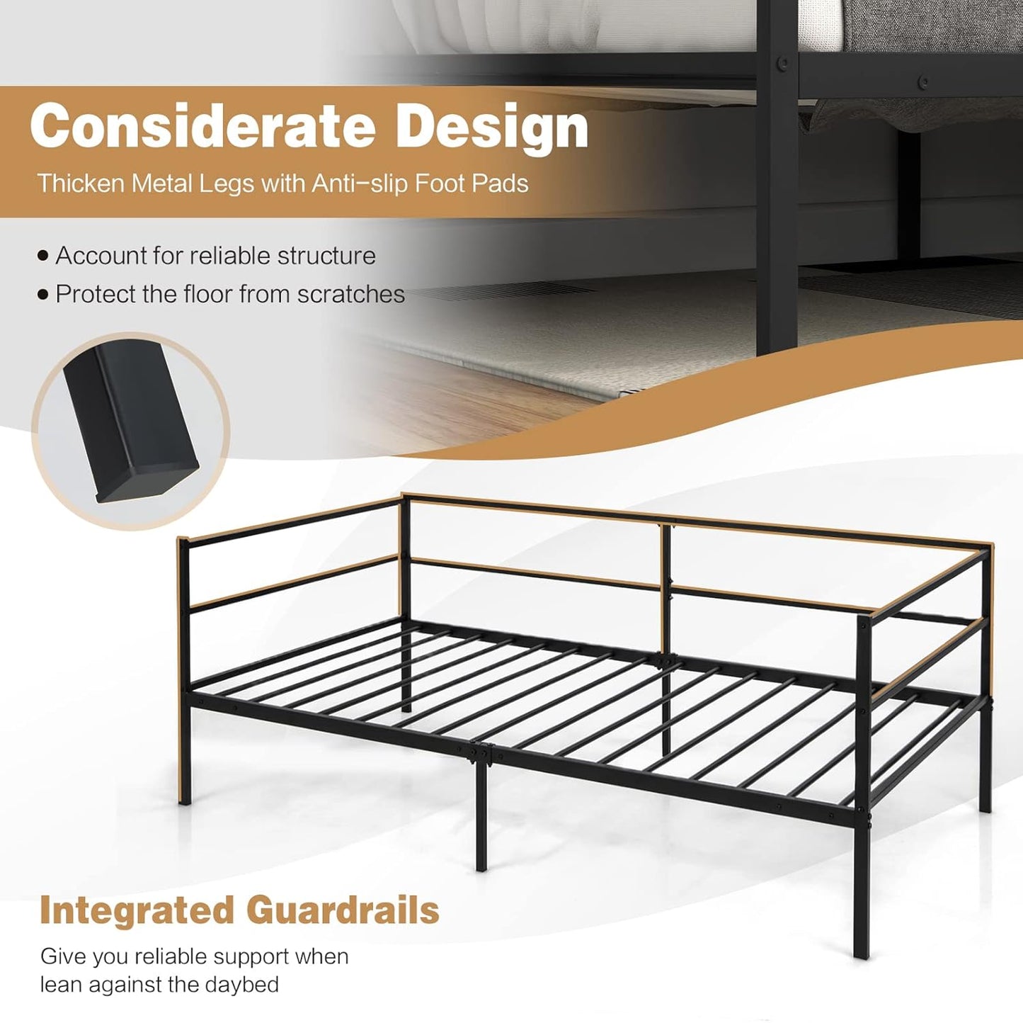 Giantex Metal Daybed Frame Twin Size, Modern Sofa Bed, Heavy-Duty Metal Slats Support Mattress Foundation, Dual-use Platform Bed Sofa for Living Room, Guest Room, Easy Assembly, No Box Spring, Black