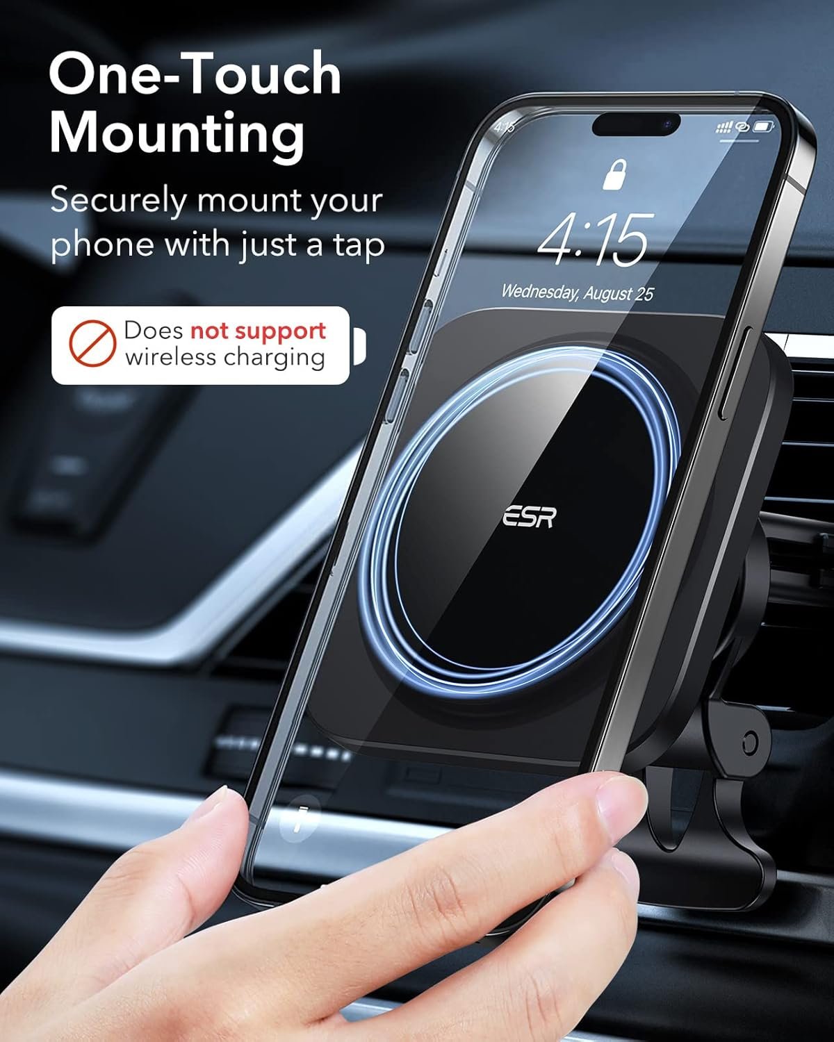 ESR for MagSafe Car Mount, Air Vent Magnetic Car Phone Holder, Magnetic Phone Car Mount for iPhone 16 15 Pro Max Plus 14 13 12 Mini, Galaxy S25 Ultra, MagSafe Car Accessories, Charging Not Supported