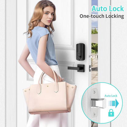 WiFi Front Door Lock Set, Hunnay Keyless Entry Door Lock with Handle, Smart Door Lock with Fingerprint & Digital Keypad, Smart Locks for Entry Door, Bluetooth Enabled with Alexa Voice Control, Black