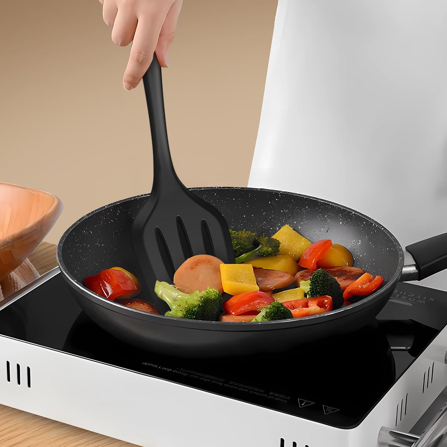 Dishwasher Safe Silicone Cooking Utensils Set - 446°F Heat Resistant Basic Silicone Kitchen Utensils,Turner Tongs, Spatula, Spoon, Brush, Whisk, Gadgets Tools for Nonstick Cookware (BPA Free - Black)