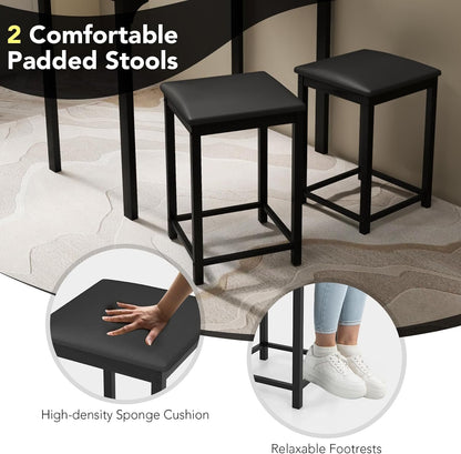 COSTWAY Small Dining Table for 2, Space Saving Dinette Set w/Counter Height Table & 2 Upholstered Bar Stools, Breakfast Nook Table Set, 3-Piece Kitchen Table Chairs Set for 2 for Dorm (Mixed Black)