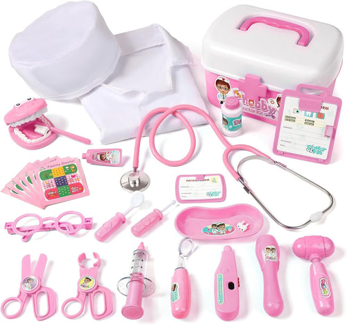 Phobby Durable Doctor Kit for Kids, 27 Pcs Deluxe Pretend Play Medical Kit Toy with Real Stethoscope, Doctor Kit for Toddlers Boys Girls Aged 3 4 5 6 7 8(Pink)