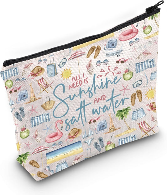 Summer Girl Trip Gift for Beach Vacation Lover Ocean Saltwater Sunshine Cosmetic Toiletry Bag (Sunshine)