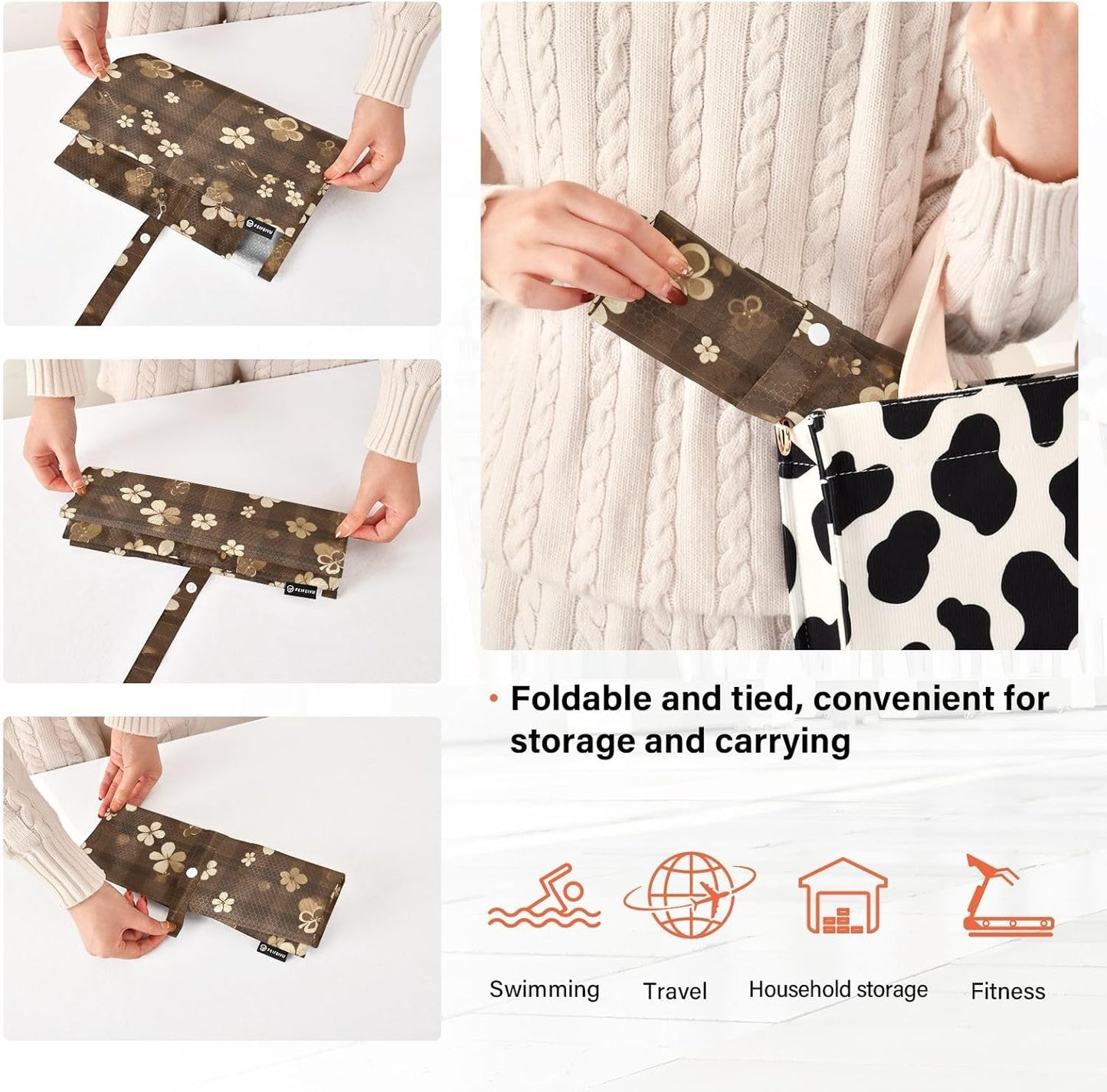 Clovers Brown Plaids 3pcs Travel Packing Storage Bags Portable Folding Closet Organizer Plastic Storage Bags Office Storage & Organization