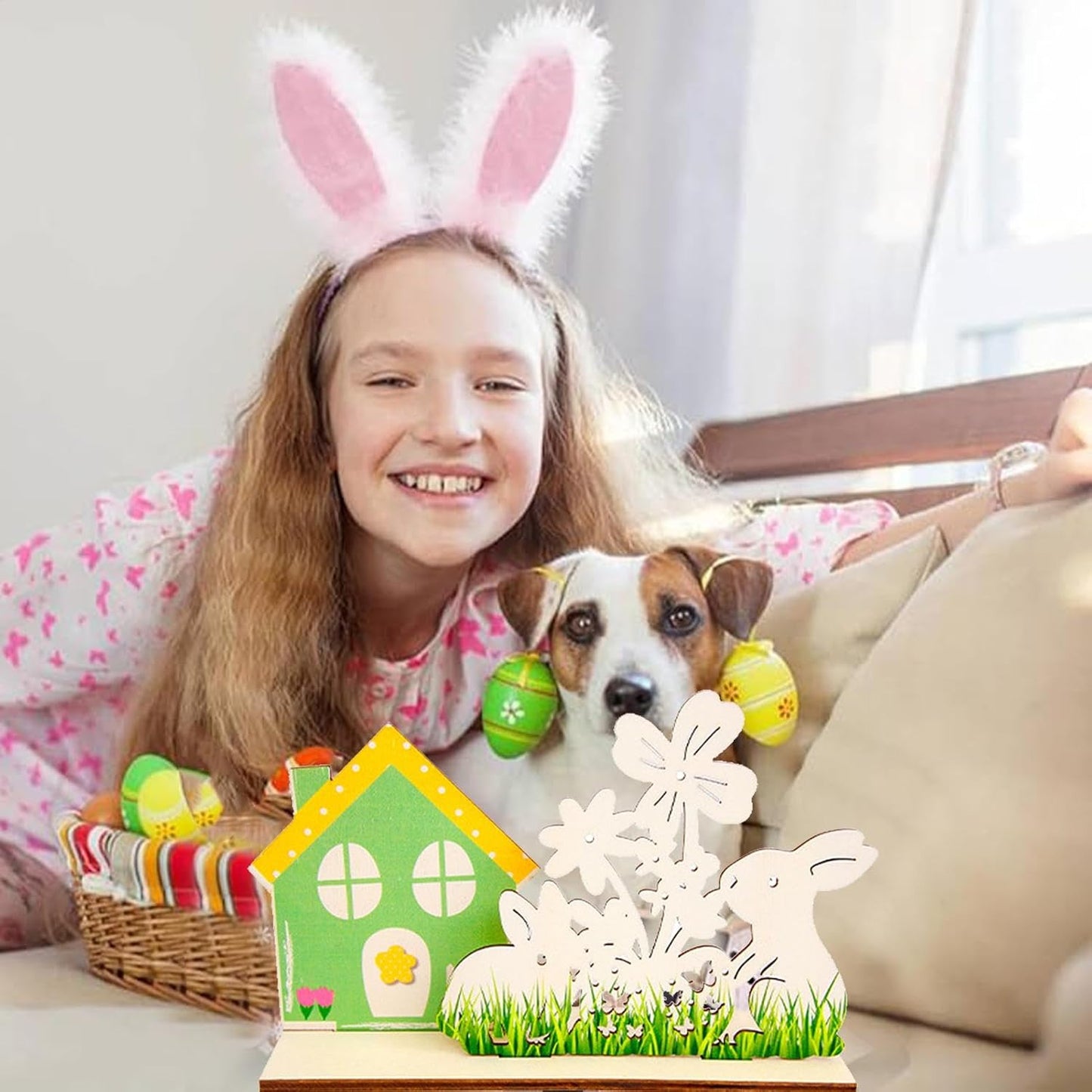 Wooden Easter Bunny House Sign, Easter Tabletop Decorations, Cute Rabbit Holiday Decor, Art Craft Centerpieces, Easter Dining Table Signs, Collectible Wooden Table Decor for Easter Celebration