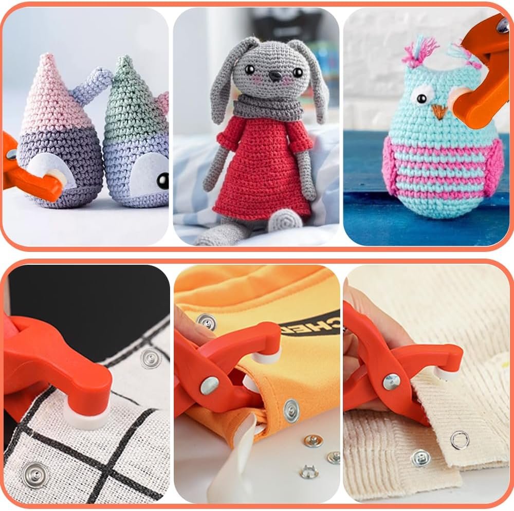 Agamino Safety Eye Tool, Safety Eye Snapper Tool for Crocheting, Safety Eye Pliers Auxiliary Tool with 264PCS Plastic Safety Eyes & 150 Sets Metal Snaps Buttons Kits for Crochet, Stuffed, DIY Craft