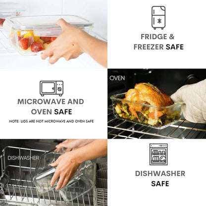 8 Cups/ 63 Oz 4 Piece (2 containers + 2 Lids) Large Glass Storage/Baking Containers with Locking Lids Ideal for Storing food, vegetables or fruits. BPA Free & Leak Proof - Microwave, Oven Safe