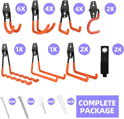 Rlipily 24 Pack Garage Hooks Steel Heavy Duty Garage Storage Hooks Utility Steel Wall Mount Garage Hanger&Organizer for Bikes,Garden Tools, Ladders, Bulk Items，Ropes and More Equipment