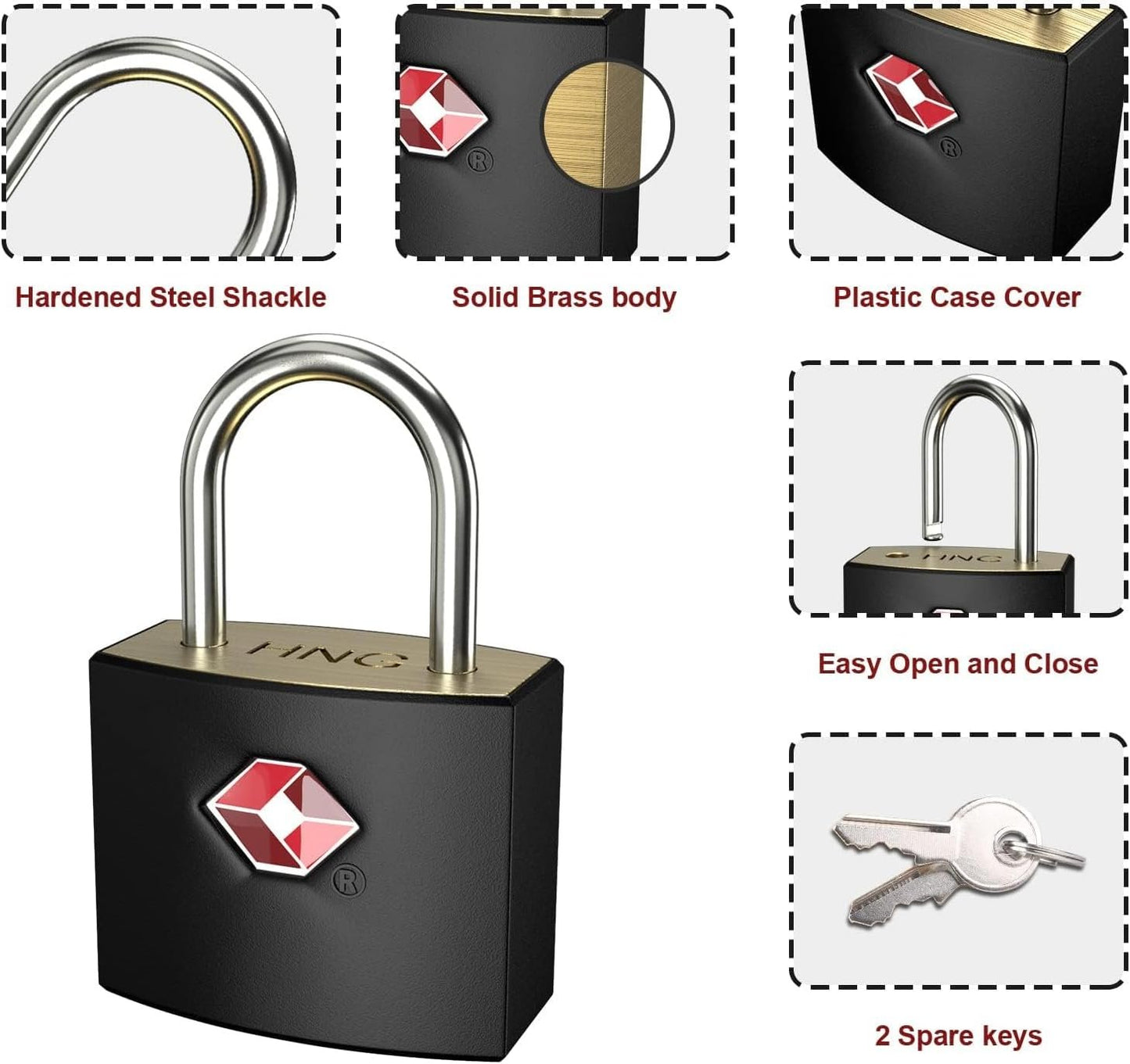 TSA Luggage Locks with Keys, [4 Packs][8 Keys] ZANZER Key Travel Locks, Suitcase Padlock for Luggage, Keyed Luggage Locks Brass for Gym Lockers, Laptop Bags,Travel Suitcases (Black 4-Pack)