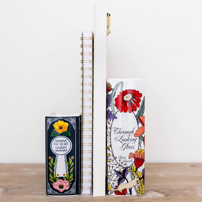 Book-Shaped Decorative Vase, Ceramic Vases for Home Decor, Cute Bookshelf Decor, Unique Vase for Book Lovers (Small - Secret Garden)