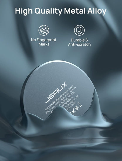 JSAUX Magnetic Wireless Charger Compatible with MagSafe Charger, 15W Fast Charging Wireless Phone Charger Pad, 7.5W Max for iPhone 16 Pro/Max/Plus, 15/14/13/12 Pro/Max/Mini, Magsafe Case and More-Blue
