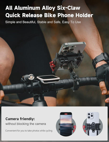 Tiakia Aluminum Bike Phone Mount, [2024 Upgrade] Camera Friendly＆1s Lock Handlebar Mounted Cell Phone Holder for Bike Motorcycle, 360° Rotation Universal Bicycle Phone Mount for 4.5-7 Inch Phones