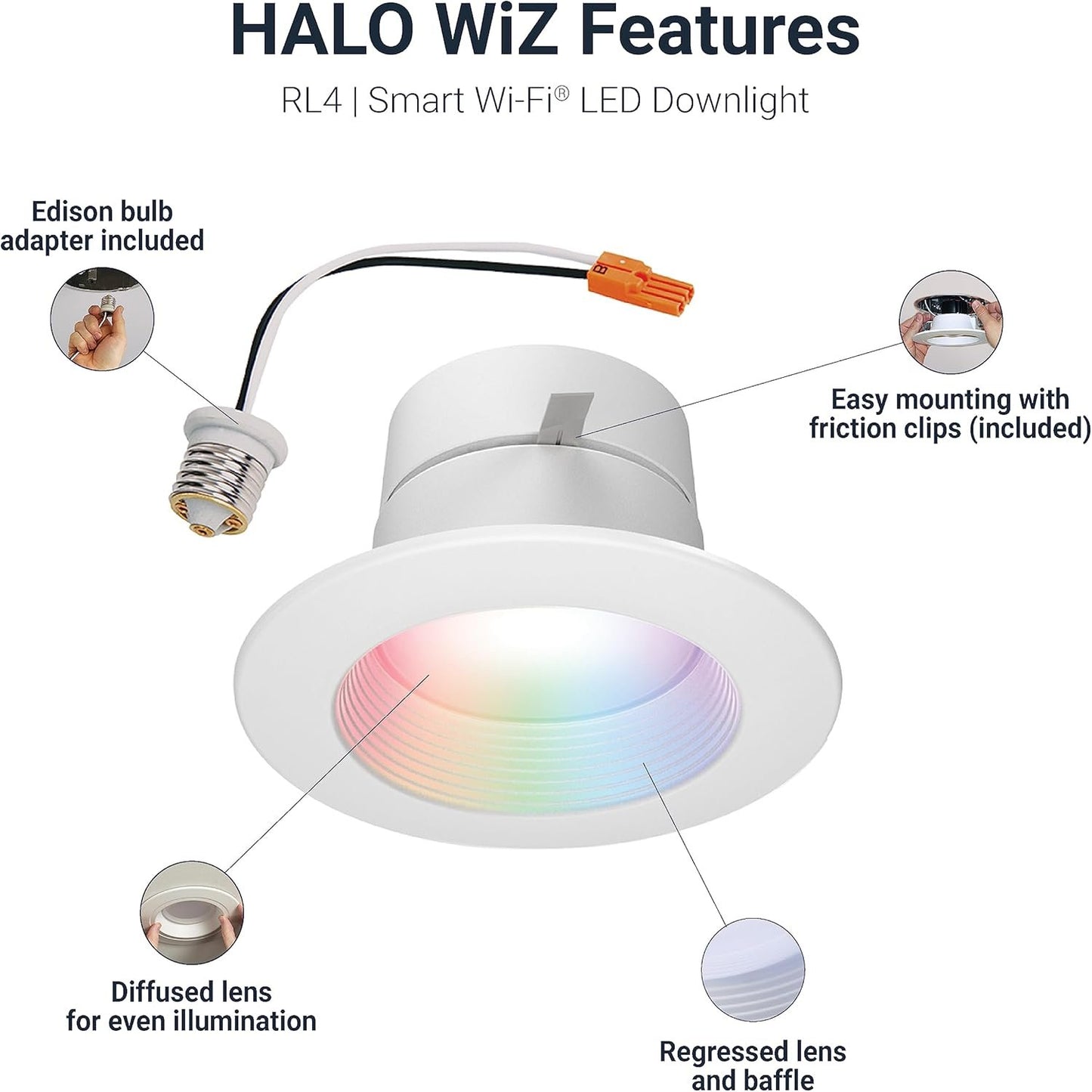 HALO 4" Smart Wi-Fi® Recessed LED Light Powered by WiZ Pro, Dimmable Full Color w/SpaceSense® Motion, Smart Home Ready - RL4069WZRGBWWHR