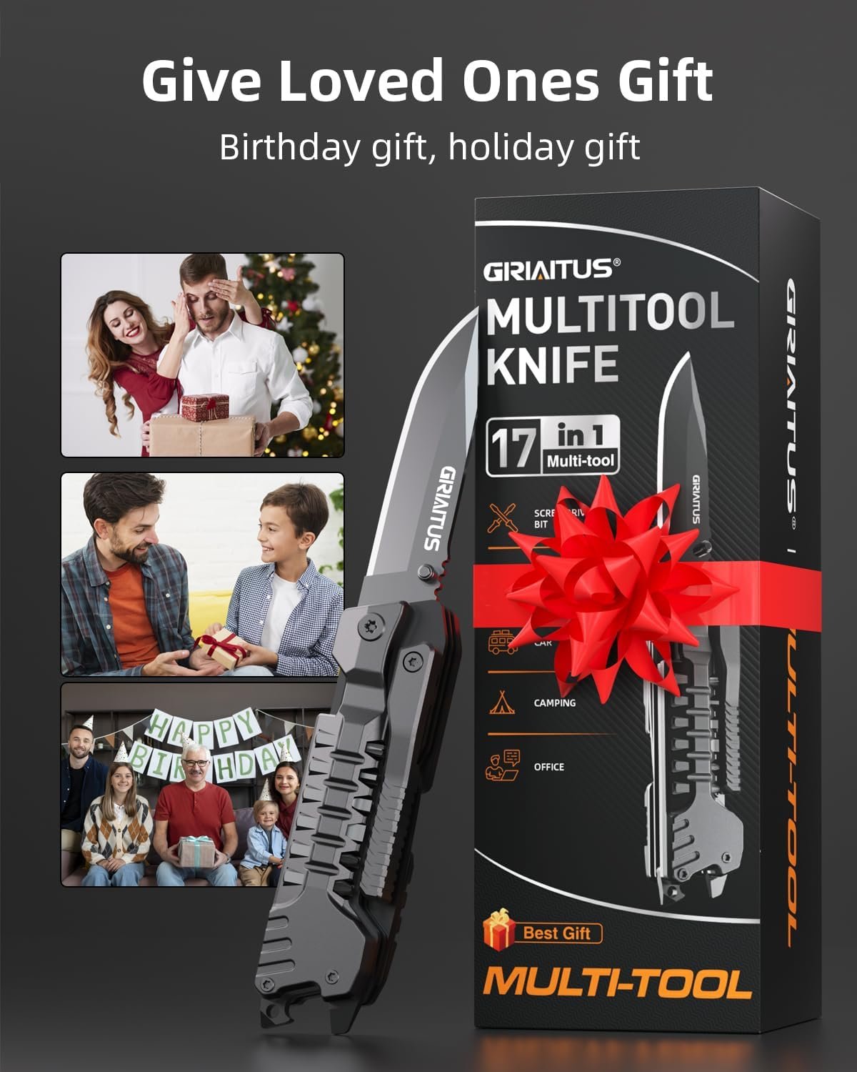 Multitool Camping Accessories 17 in 1 Fire Starting Sticks, Bottle Opener, Saw Screwdrivers Bottle Opener, Whistle, Window Breaker and More -Perfect for Camping, Outdoor, Survival, Gifts for Men Dad