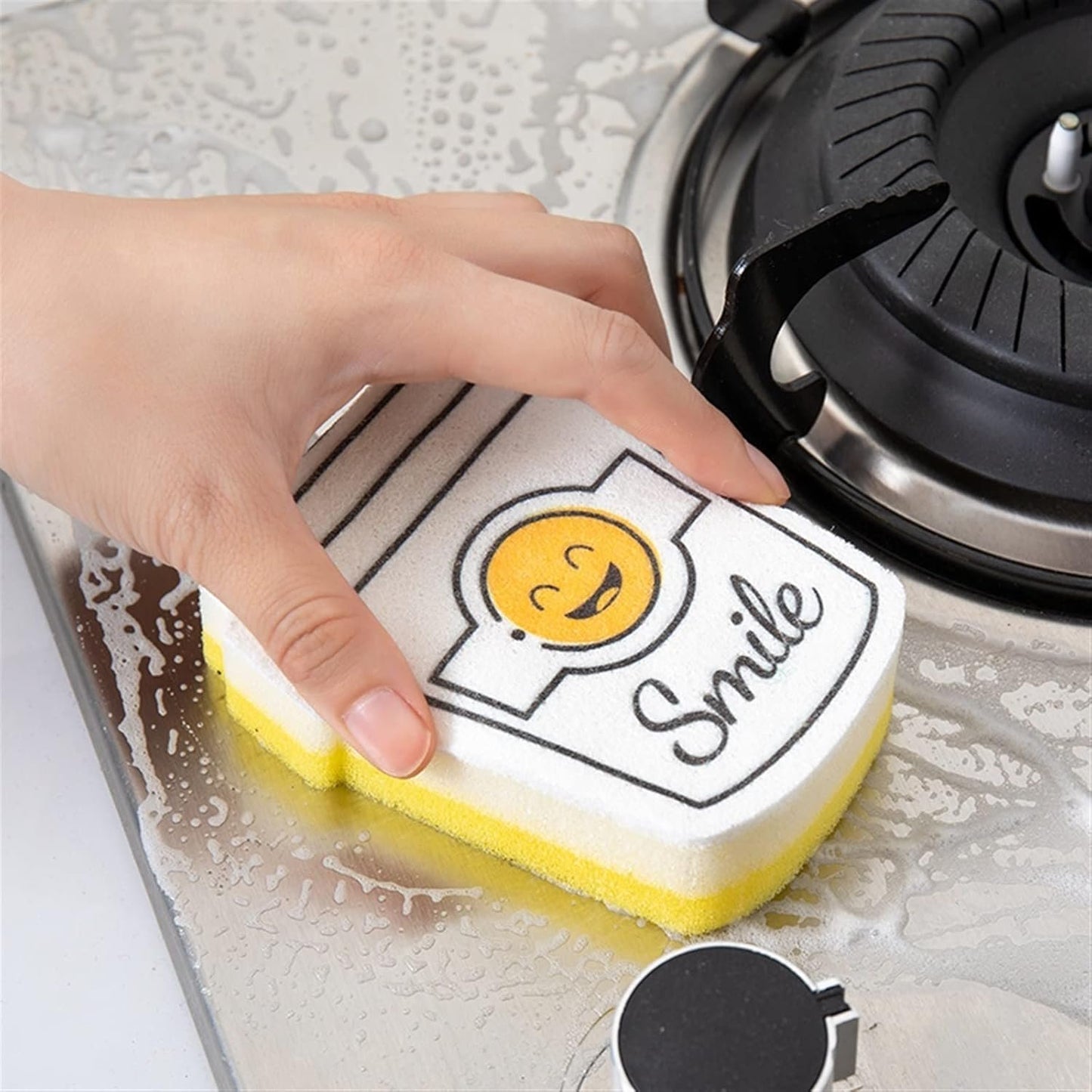 DDGURDH Household Cleaning Sponges Smile Face Cleaning Sponge Magic Decontamination Dish Washing Cloth Kitchen Cleaner Sponges Scouring Pads Kitchen Accessories