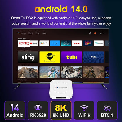 Android 14.0 TV Box, LEFFOT M1 Plus 4K Ultra HD Smart TV Box, 4GB RAM + 128GB ROM, Streaming Device for TV, Support HDR10, Voice Control, 2.4G & 5G WiFi 6, 100M Ethernet, BT 5.4, RK3528 Quad Core A53
