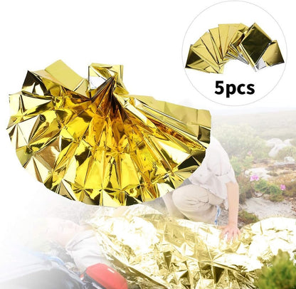 5PCS Outdoor Emergency Shelter Blanket Outdoor Reusable Emergency Blanket Survival Portable Tent for Outdoors, Hiking (Gold)
