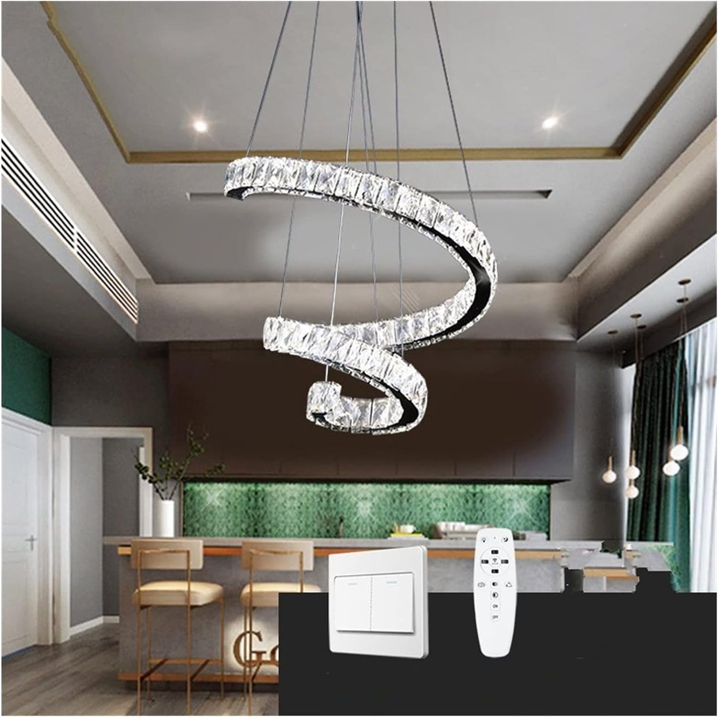 Lampadari di cristallo LED dimmerabili Smart Lighting Lampadario Art Deco compatibile con cucina soggiorno luce con telecomando, Lampada