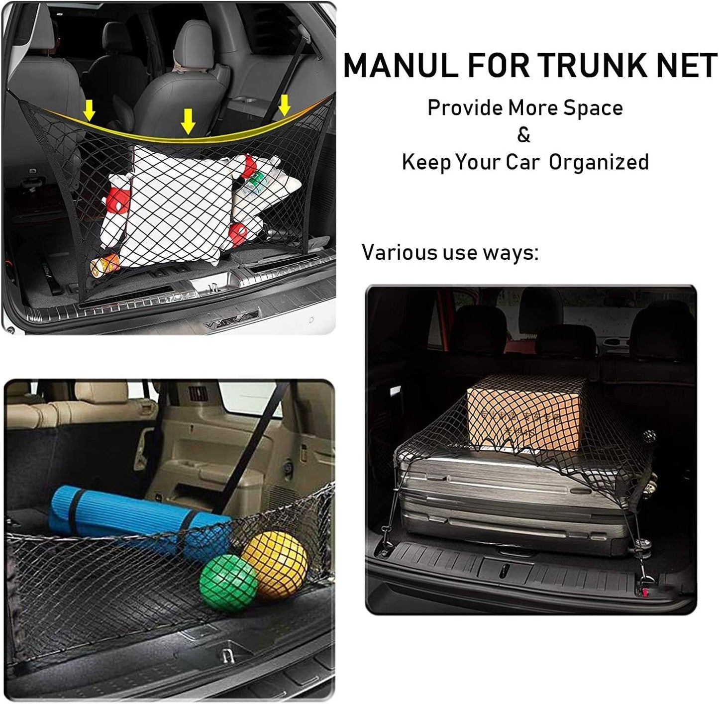 Car Rear Cargo Net, Heavy Duty Cargo Net Stretchable, Adjustable Elastic Storage Organizer Net, Trunk Cargo Storage Net with Hooks, Universal Fit for Car, Vehicle, SUV (35.4"x15.8")