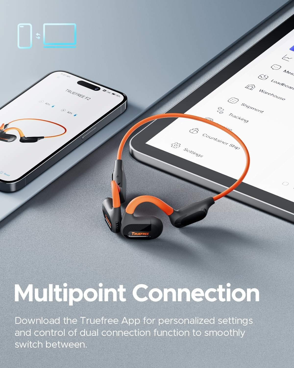 truefree F2 Open-Ear Headphones, Air Conduction Bluetooth 5.3 Wireless Headset for Sports, Four Microphones Clear Calls, 15 Hours of Playtime, 16.2mm Enhanced Bass, Multipoint Connection, Black