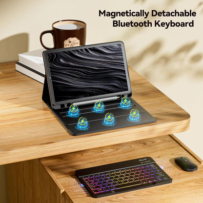 VLEAQC Keyboard Case for Samsung Galaxy Tab A9+/A9 Plus 11 Inch 2023 (SM-X210/X216/X218), Detachable Color Backlit Bluetooth Keyboard and Mouse, Slim Lightweight Stand Cover with Pen Holder,Black